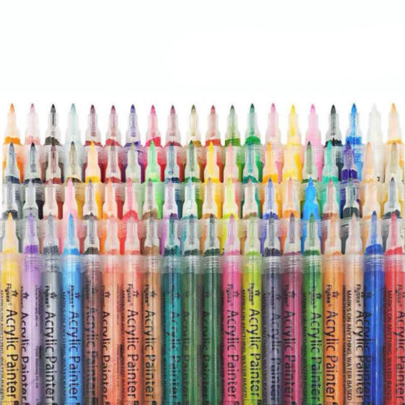 Flysea 12-80 Colours Acrylic Paint Pens Painting Stone Ceramic Glass Markers 0.7 - Black*6 Set