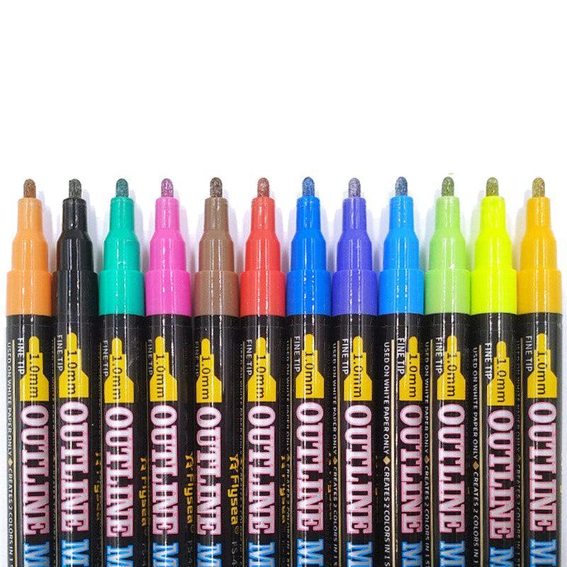 Flysea 12-80 Colours Acrylic Paint Pens Painting Stone Ceramic Glass Markers 0.7 - Black*6 Set