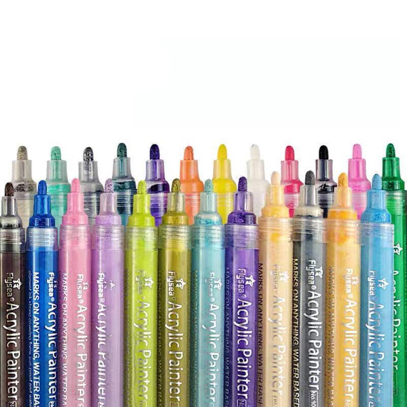 Flysea 12-80 Colours Acrylic Paint Pens Painting Stone Ceramic Glass Markers 0.7 - White*6 Set