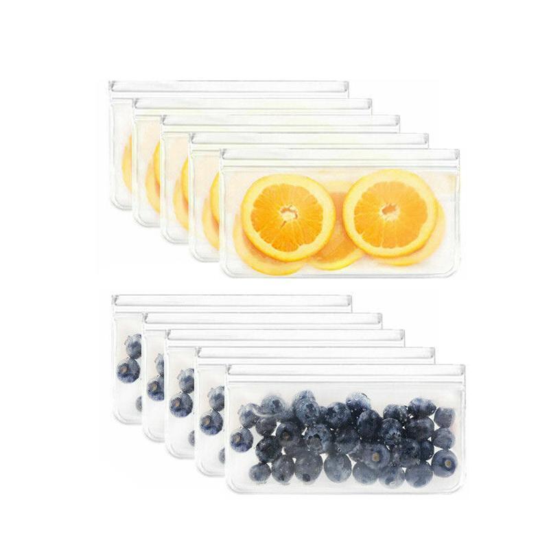 10-40PCS PEVA Food Storage Bags Reusable Zip Lock Pouch Fresh Sealer - 6PCS Large+4 PCS Small