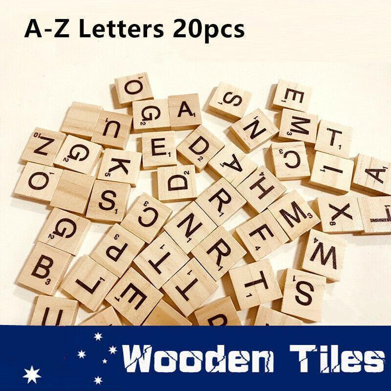 20X Wooden Alphabet Scrabble Tiles A-Z Letters and Numbers DIY Craft Game Pieces - Letter F 20pcs