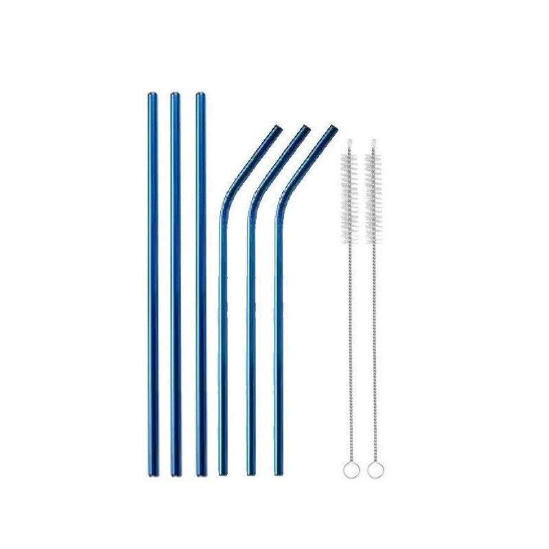 Reusable 304 Stainless Steel Straws Metal Drinking Washable Straw Brushes Set 2 - Purple Set 2