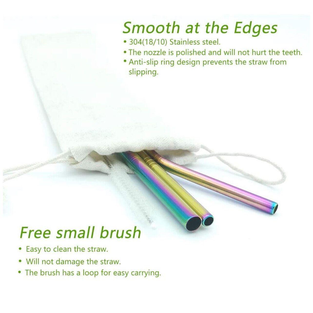 Reusable 304 Stainless Steel Straws Metal Drinking Washable Straw Brushes Set 2 - Rainbow Set 2