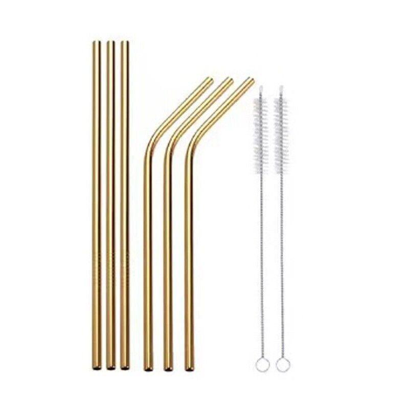 Reusable 304 Stainless Steel Straws Metal Drinking Washable Straw Brushes Set 2 - Rainbow Set 2