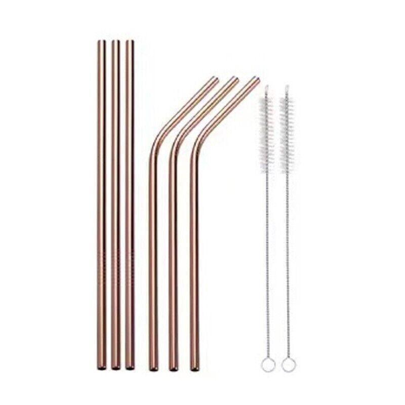 Reusable 304 Stainless Steel Straws Metal Drinking Washable Straw Brushes Set 2 - Rainbow Set 2