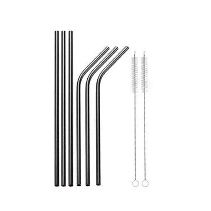 Reusable 304 Stainless Steel Straws Metal Drinking Washable Straw Brushes Set 2 - Rainbow Set 2