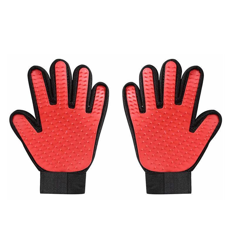 Pet Dog Cat Massage Hair Removal Grooming Comb Touch Cleaning Brush Magic Glove - Red Left Hand