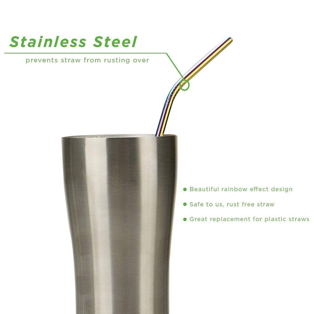 Reusable 304 Stainless Steel Straws Metal Drinking Washable Straw Brushes Set 2 - Rose Gold Set 2