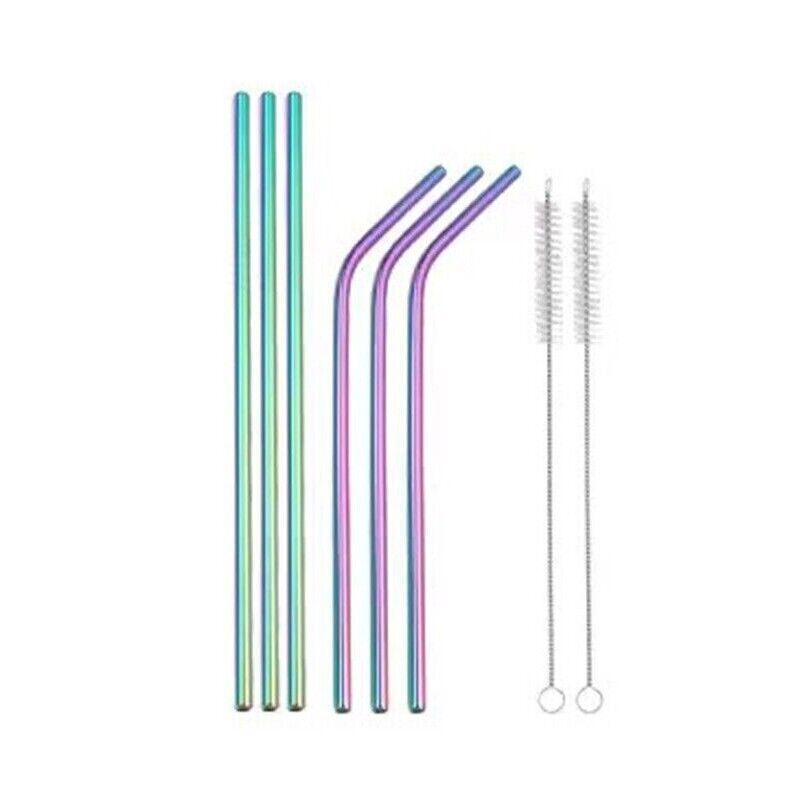 Reusable 304 Stainless Steel Straws Metal Drinking Washable Straw Brushes Set 2 - Silver Set 2