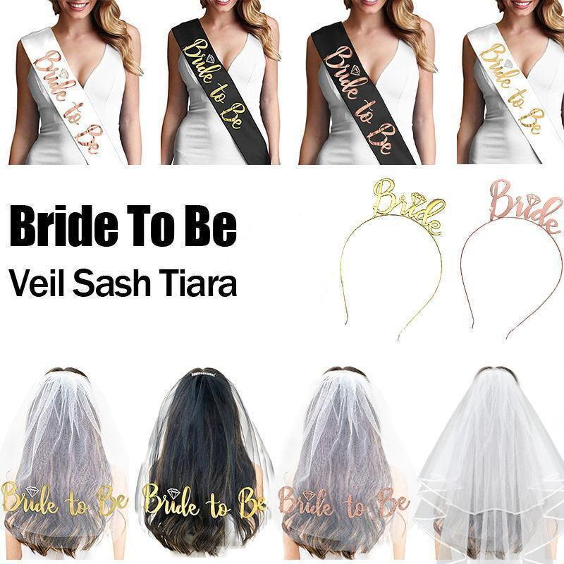 Bride To Be Hen Veil Sash Tiara Hens Night Bridal Shower Kitchen Tea Accessories - Package 1