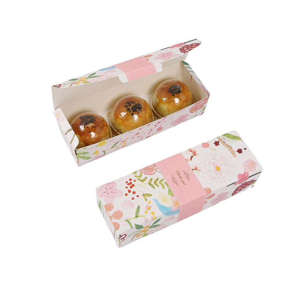 25pcs Long Strip Clamshell Packaging Box 3-Compartment Dessert Storage Box - Marble