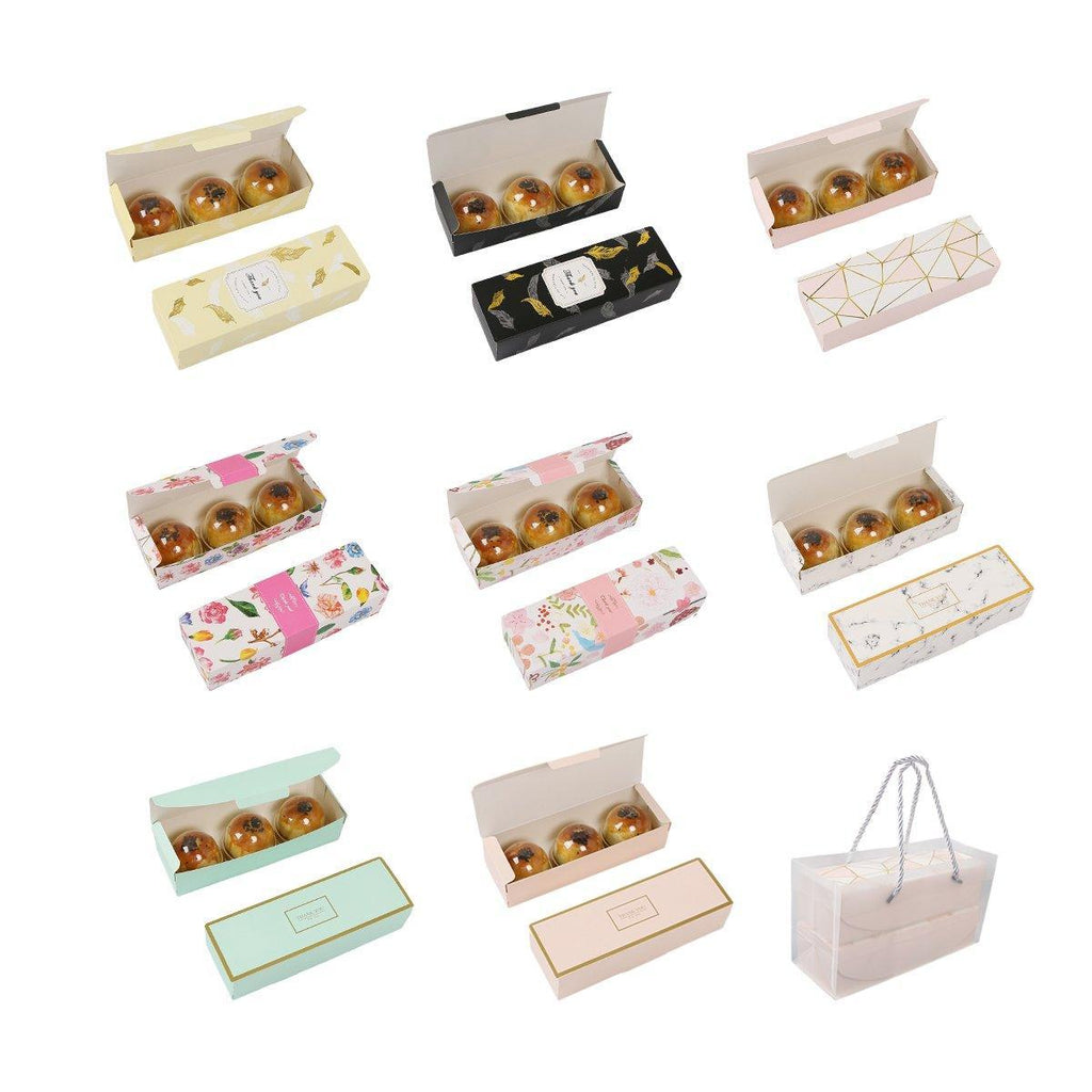 25pcs Long Strip Clamshell Packaging Box 3-Compartment Dessert Storage Box - Pink