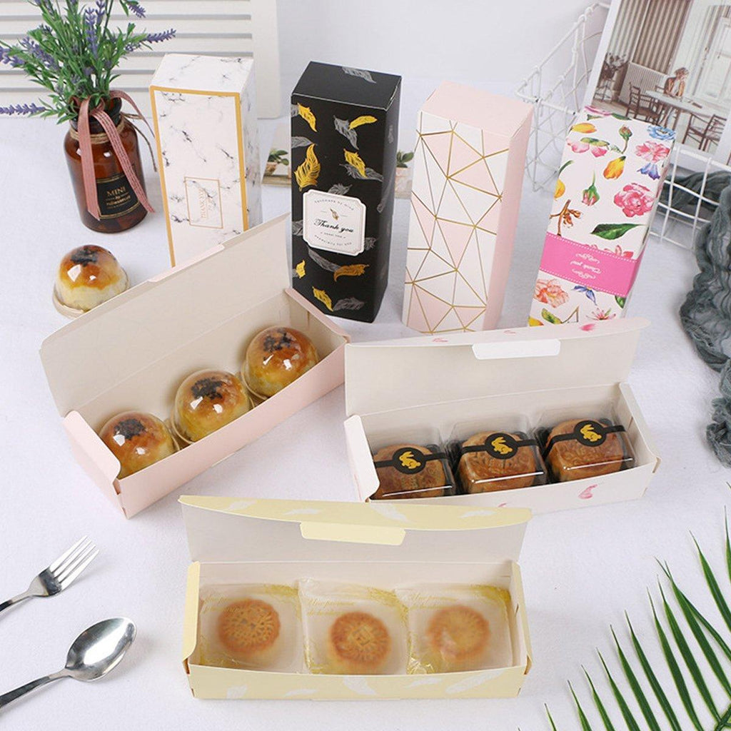 25pcs Long Strip Clamshell Packaging Box 3-Compartment Dessert Storage Box - Pink