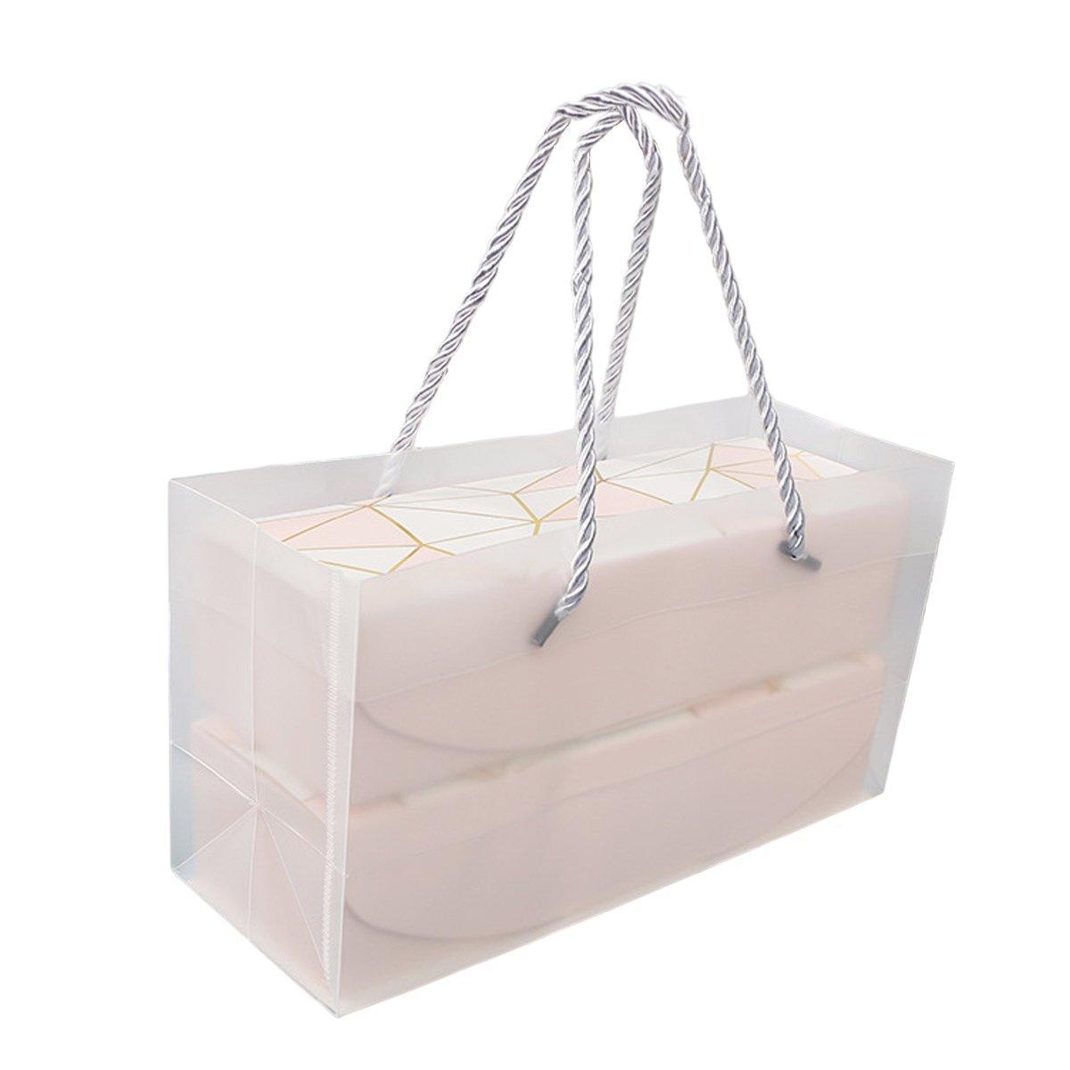 25pcs Long Strip Clamshell Packaging Box 3-Compartment Dessert Storage Box - Pink