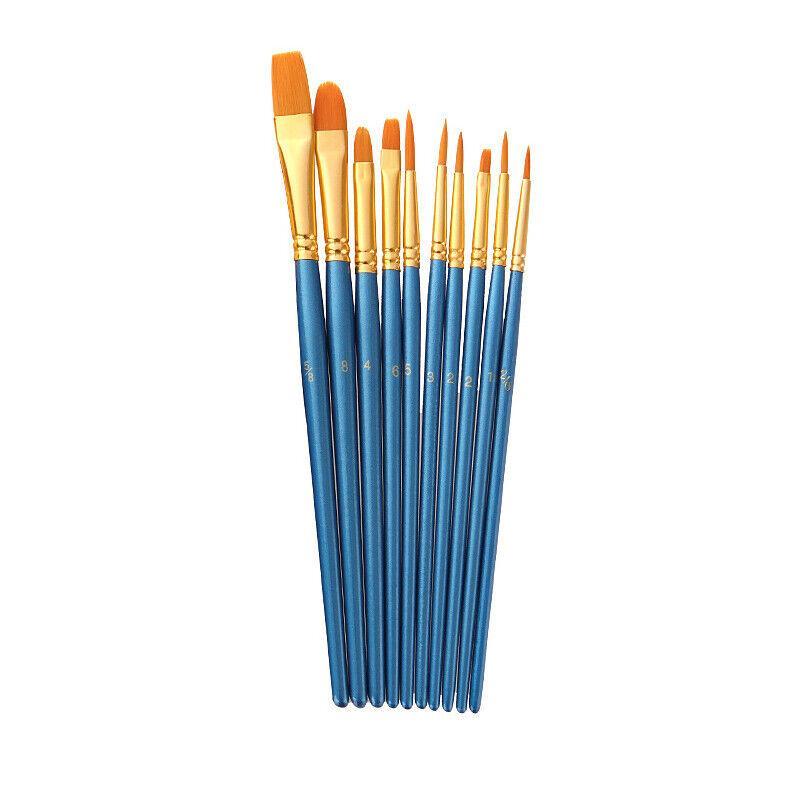 10pcs Artist Paint Brush Set Acrylic Oil Watercolour Gouache Painting Supplies - Black