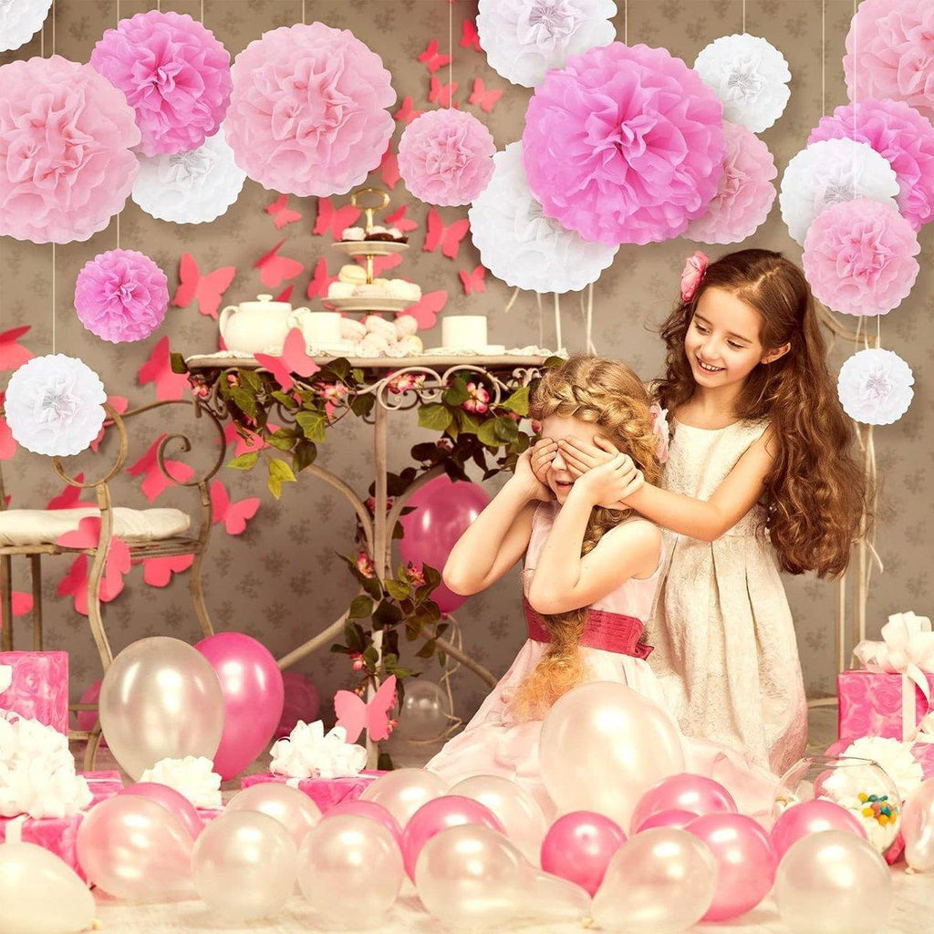 18PCS Pink Spiral Hanging Paper Flower Balls Birthday Party Decoration