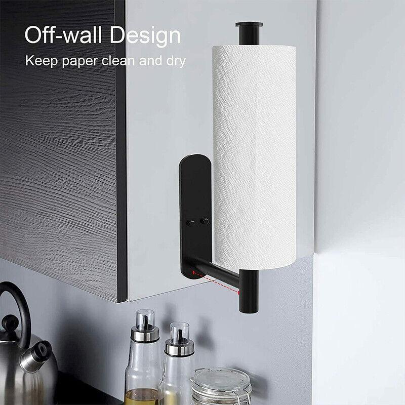 Kitchen Hanger Paper Roll Cabinet Towel Holder Organizer Rack Shelf Wall Adhesive - Black
