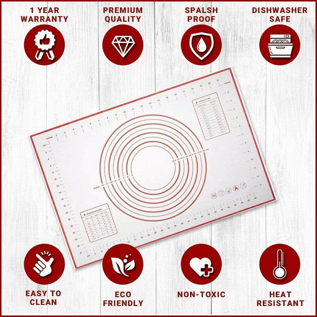 Non-Stick Silicone Baking Mat Rolling Cake Dough Scale Pastry Clay Fondant Sheet - Red 80*60cm