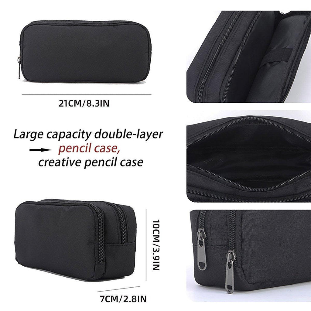 Large Capacity Pencil Case Double Layer for Primary School Students Creative Bag - Black