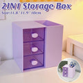 2IN1 Pumping Pen Container Storage Box Cosmetic Drawer Office Organizer Box