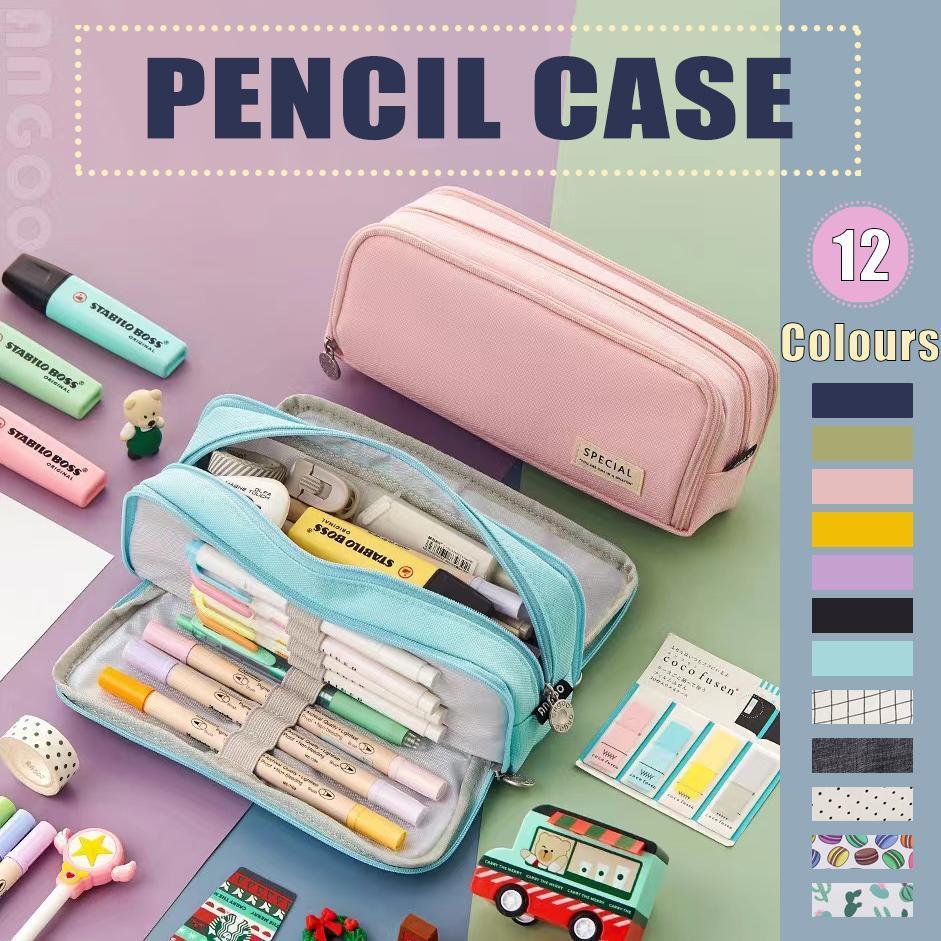 Zipper Pencil Case Large Capacity Storage Bag School Stationery Makeup Organizer - Green