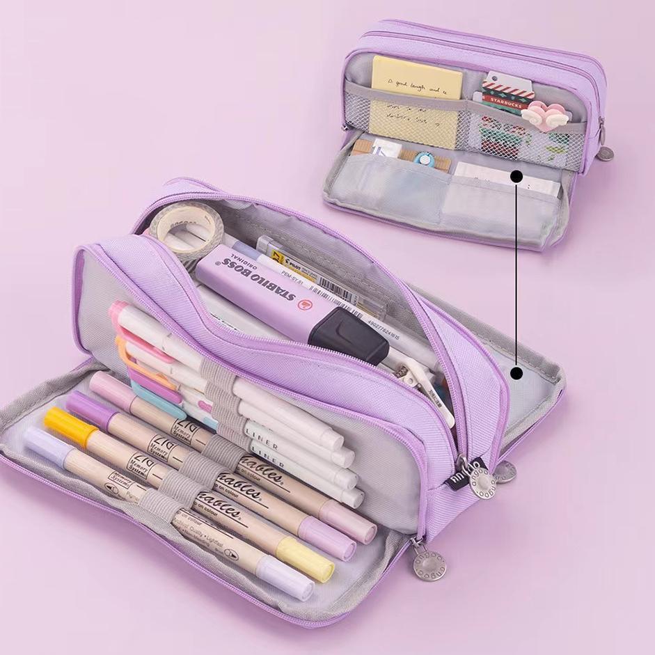 Zipper Pencil Case Large Capacity Storage Bag School Stationery Makeup Organizer - Green