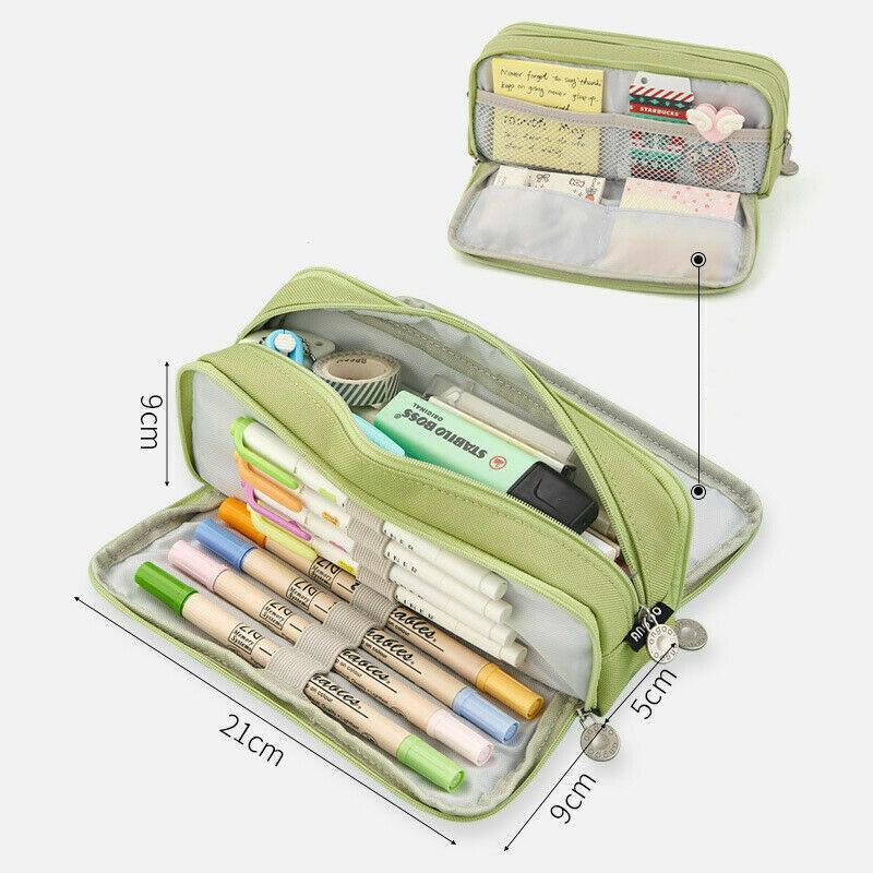 Zipper Pencil Case Large Capacity Storage Bag School Stationery Makeup Organizer - Yellow