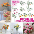 5pcs Artificial Peony Silk Flowers Bouquet Decor Faux Floral Arrangements - Champagne