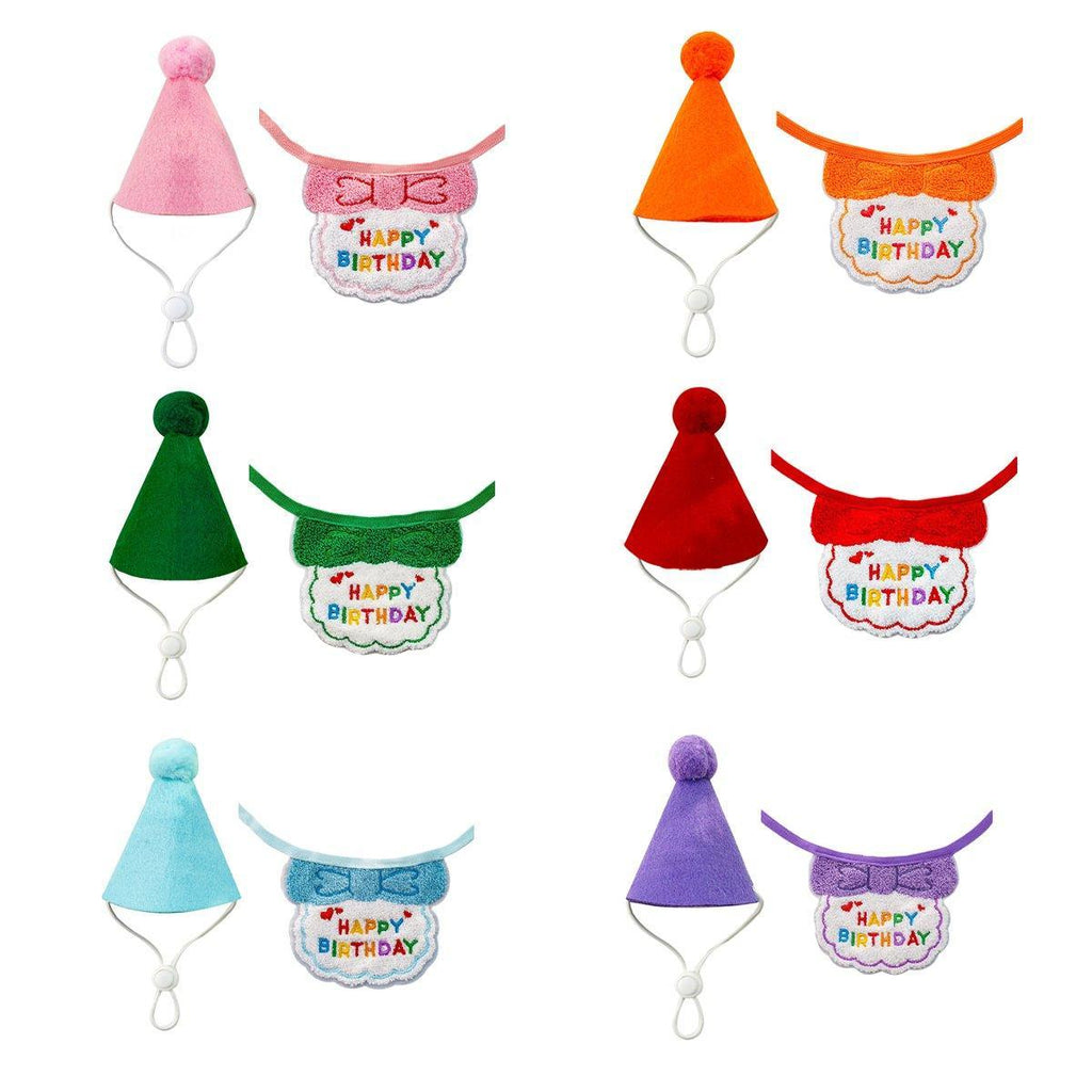 Pet Birthday Dog Cat Bib Scarf Hat Accessory Dogs Cats Celebration - Red