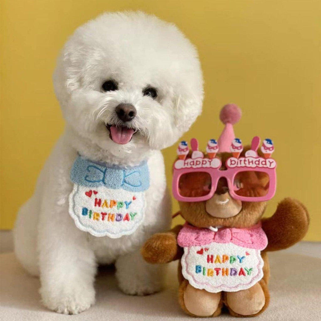 Pet Birthday Dog Cat Bib Scarf Hat Accessory Dogs Cats Celebration - Sky Blue