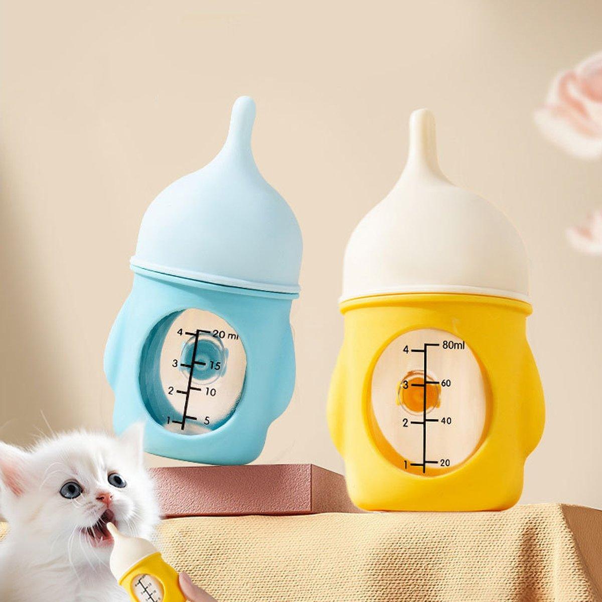 Silicone Pet Milk Feeding Bottle with Scale for Small Puppies and Kittens 20ml 80ml - 20ml-Blue