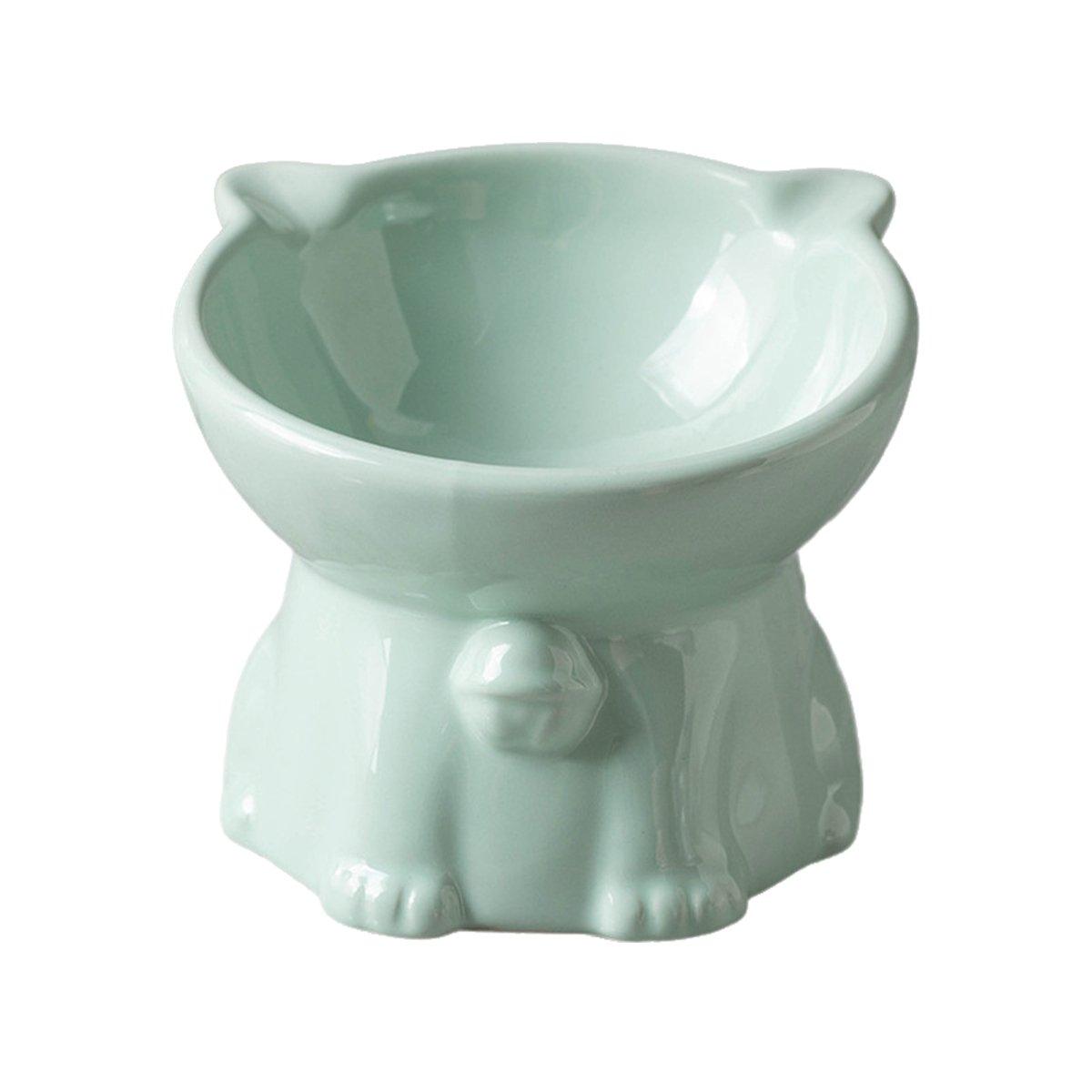 Ceramic Cat Bowl Cute Tall Raised Cat Food Bowl for Pets Eating Comfortably - Black