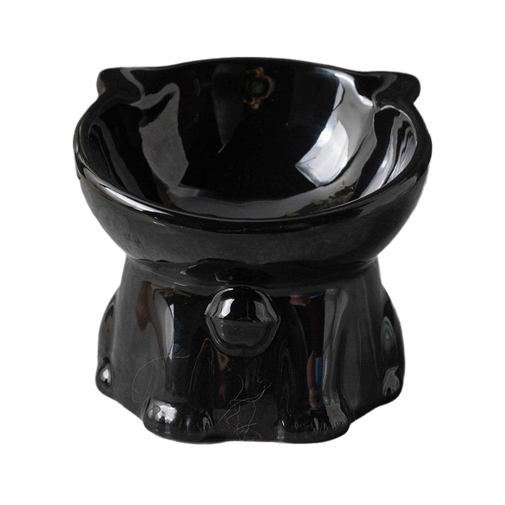 Ceramic Cat Bowl Cute Tall Raised Cat Food Bowl for Pets Eating Comfortably - Green