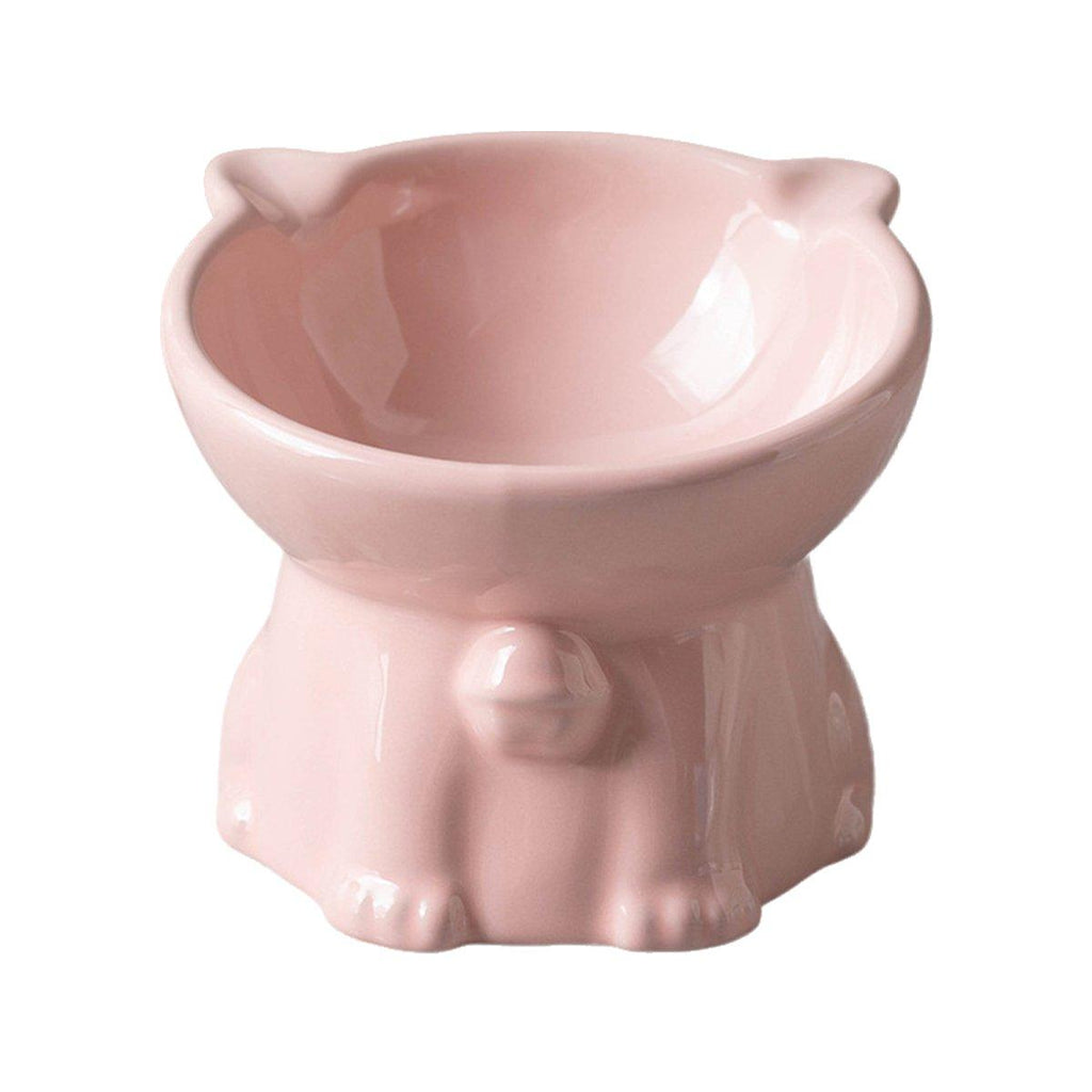 Ceramic Cat Bowl Cute Tall Raised Cat Food Bowl for Pets Eating Comfortably - Green