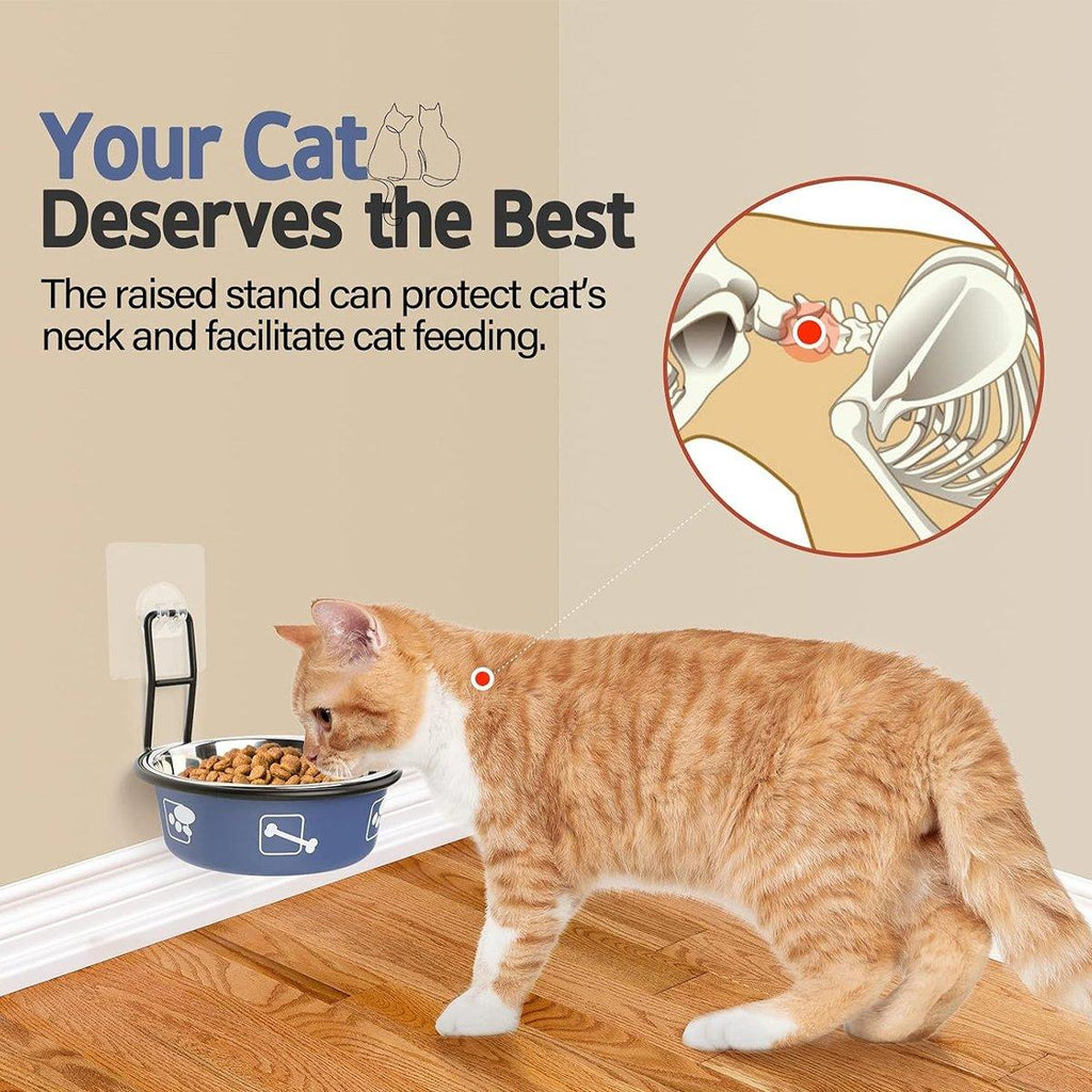 Stainless Steel Pet Bowl Hanging Cat Food Water Bowl Durable for Dogs and Cats - Blue-12cm