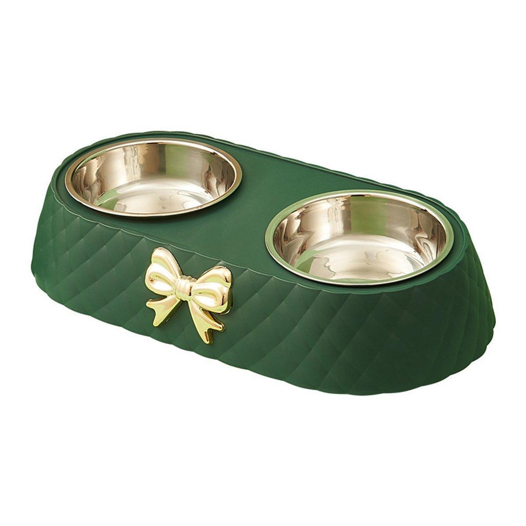 Stainless Steel Double Pet Bowl Non-Slip Anti-Knock Dog Cat Feeder Utensils - White