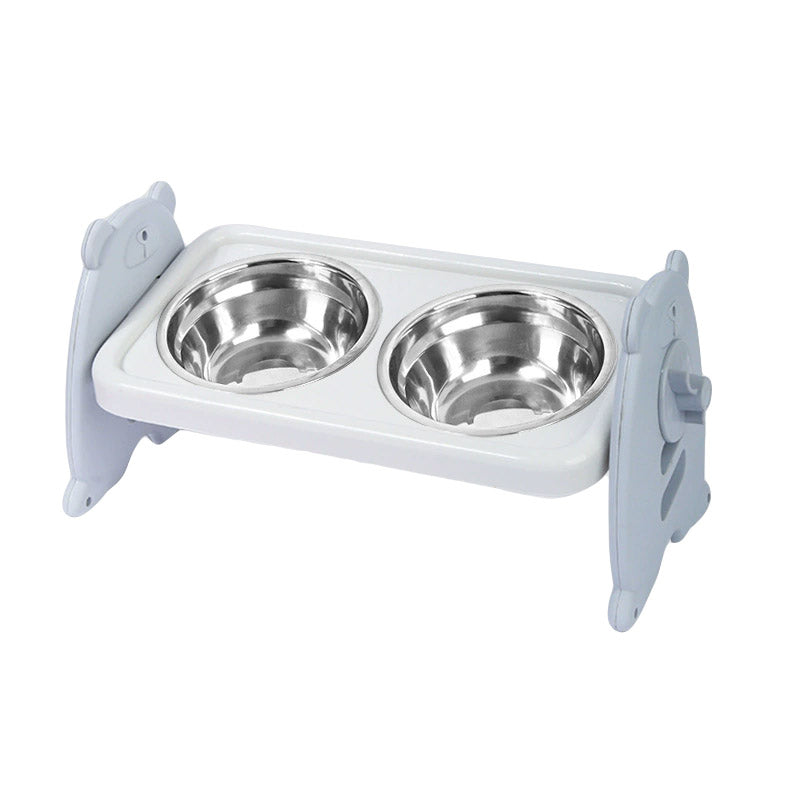 Double Pet Feeding Bowls Stainless Steel Non Slip Cat Dog Water Bowl Food Dish - Pink