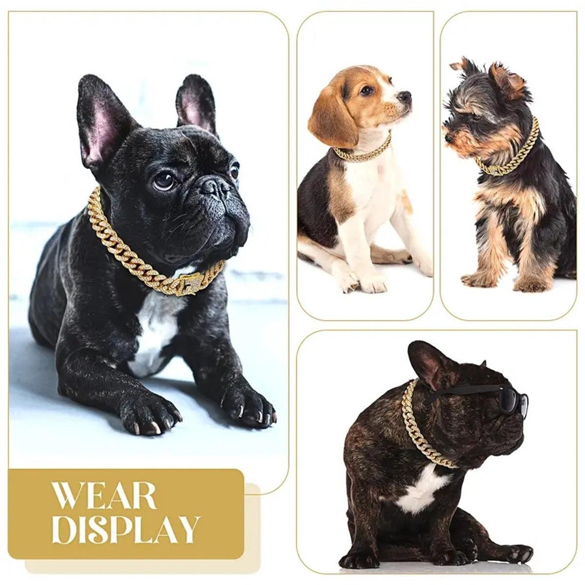 Cuban Chain Metal Dog Collar Pet Training Necklace for Small Medium Large Dogs - Gold-45cm