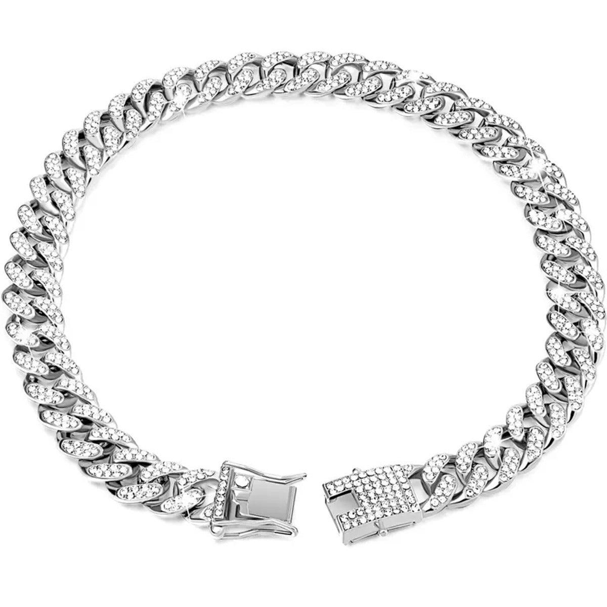 Cuban Chain Metal Dog Collar Pet Training Necklace for Small Medium Large Dogs - Gold-45cm