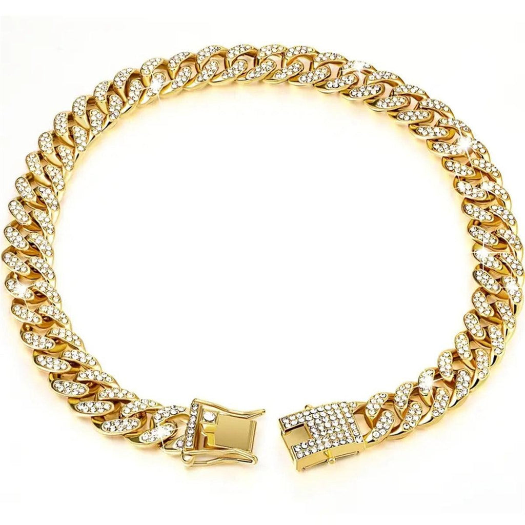 Cuban Chain Metal Dog Collar Pet Training Necklace for Small Medium Large Dogs - Gold-45cm