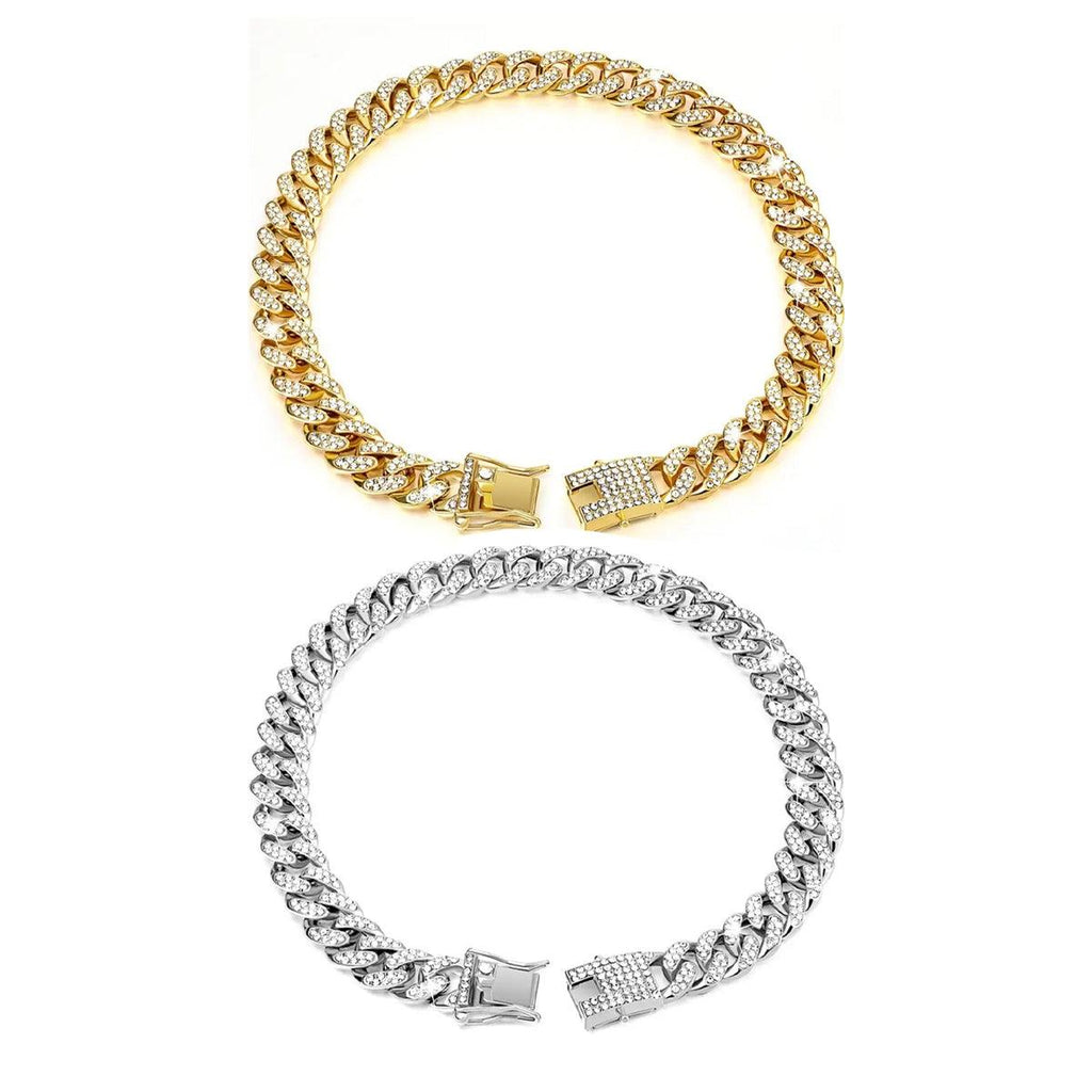 Cuban Chain Metal Dog Collar Pet Training Necklace for Small Medium Large Dogs - Gold-50cm
