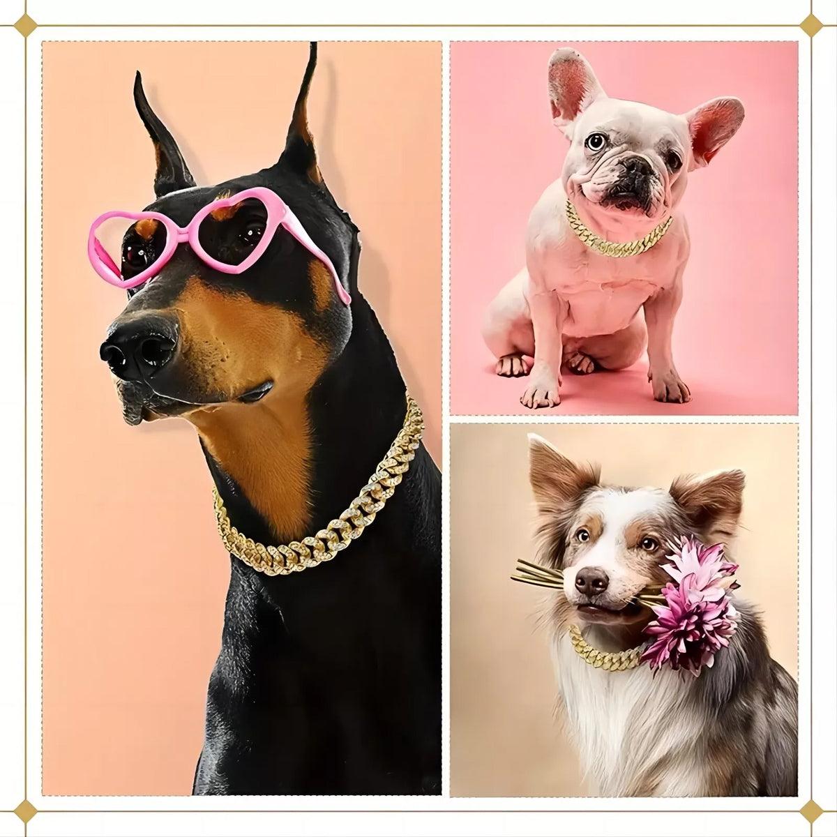 Cuban Chain Metal Dog Collar Pet Training Necklace for Small Medium Large Dogs - Gold-50cm