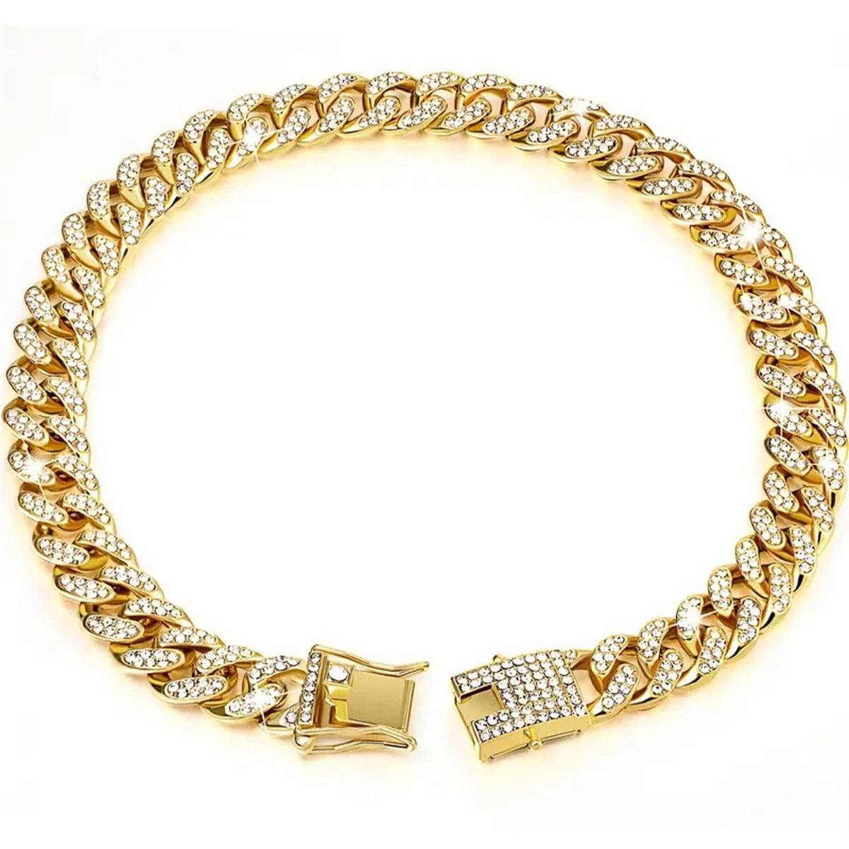 Cuban Chain Metal Dog Collar Pet Training Necklace for Small Medium Large Dogs - Gold-50cm