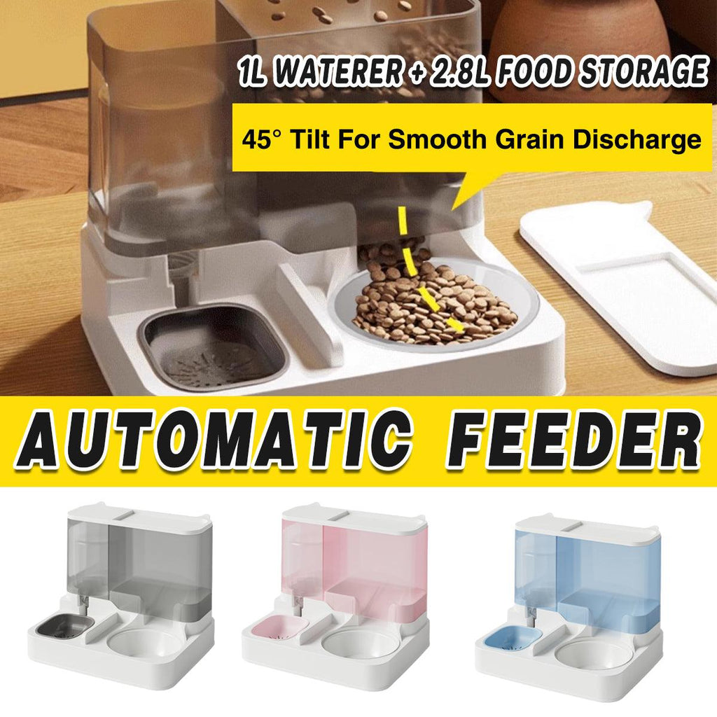 Automatic Cat Feeder Water Dispenser All in One Plastic Bowl for Cats and Dogs - Blue