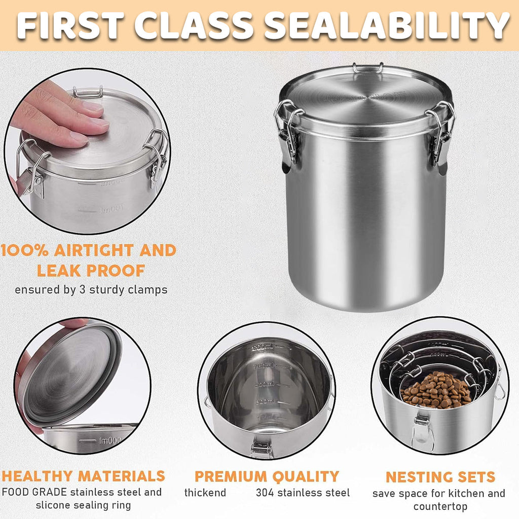 Stainless Steel Pet Food Storage Bucket Dog Cat Grain Container Bin Kitchen - 1600ml