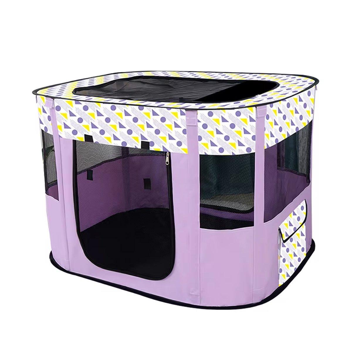 Foldable Cat Dog Kennel Pet Delivery Cage Portable Pet Fence Tent - Cyan-L
