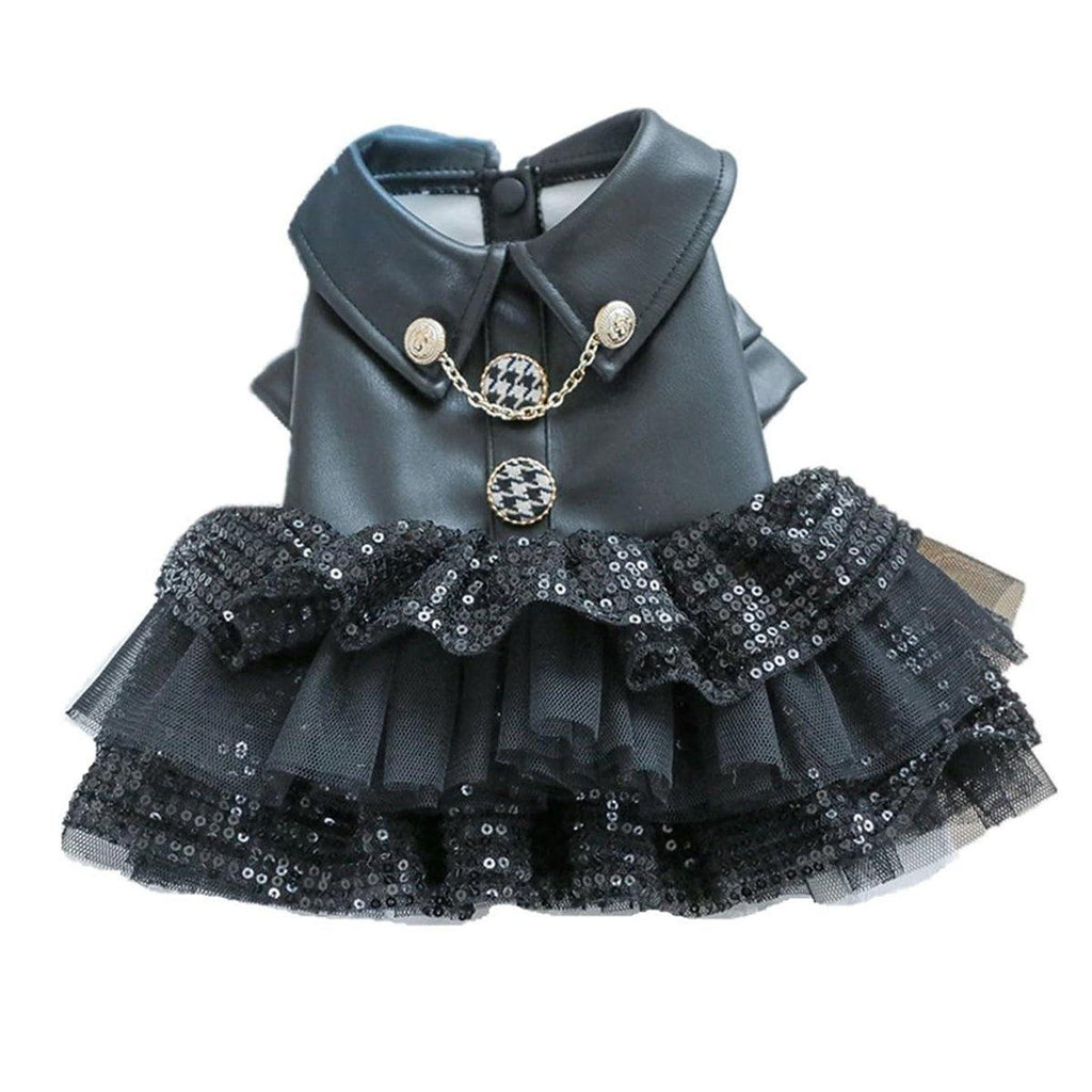 Pet Dog Cat Clothes Autumn Winter Fashion Sequin Small Leather Skirt Outfit - L