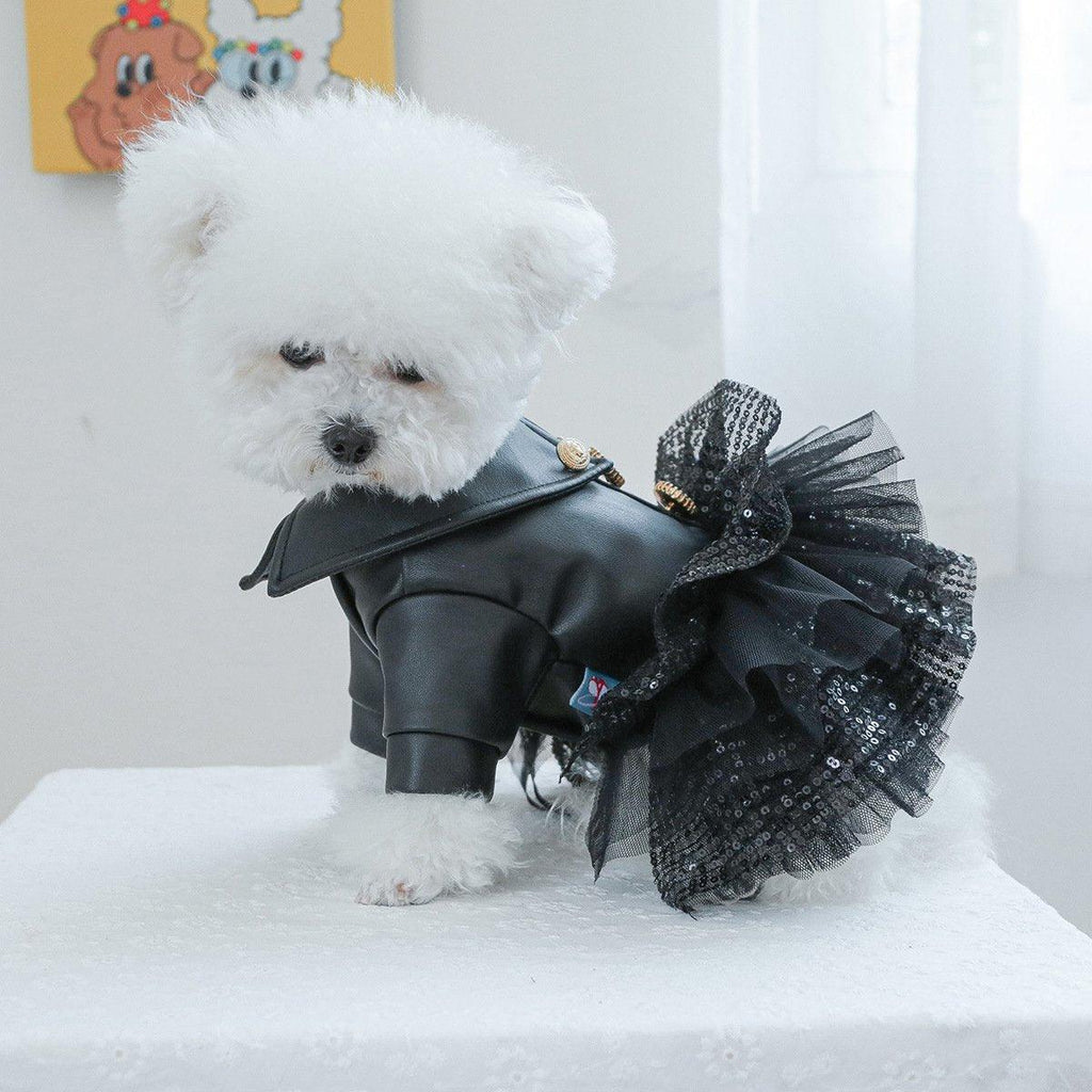 Pet Dog Cat Clothes Autumn Winter Fashion Sequin Small Leather Skirt Outfit - M