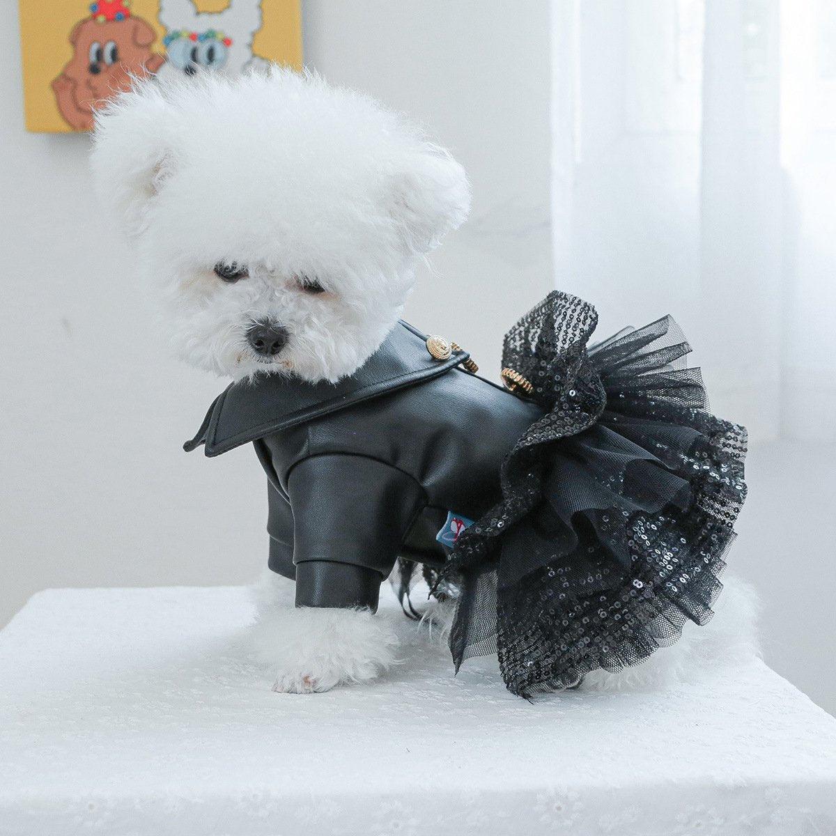 Pet Dog Cat Clothes Autumn Winter Fashion Sequin Small Leather Skirt Outfit - S