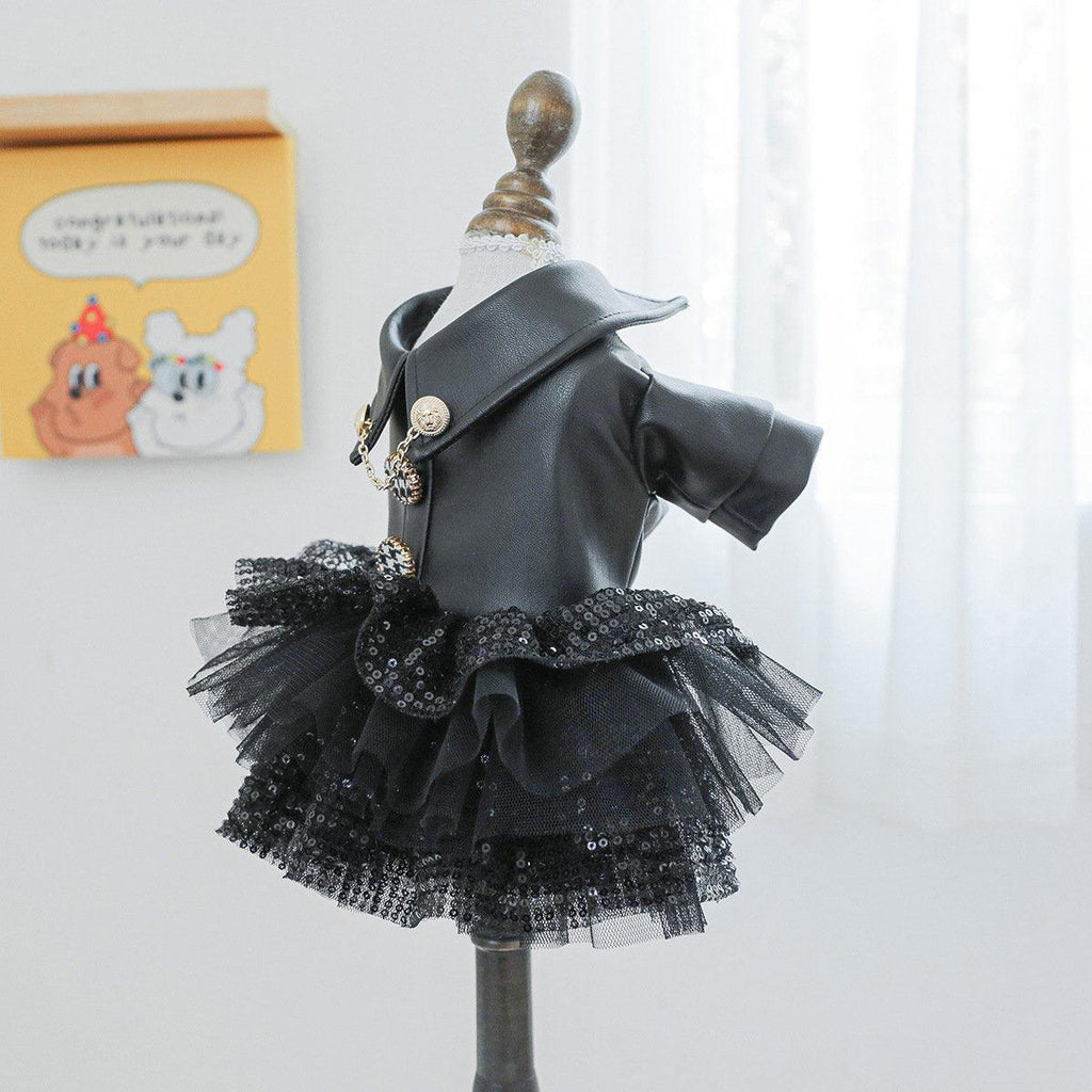Pet Dog Cat Clothes Autumn Winter Fashion Sequin Small Leather Skirt Outfit - S